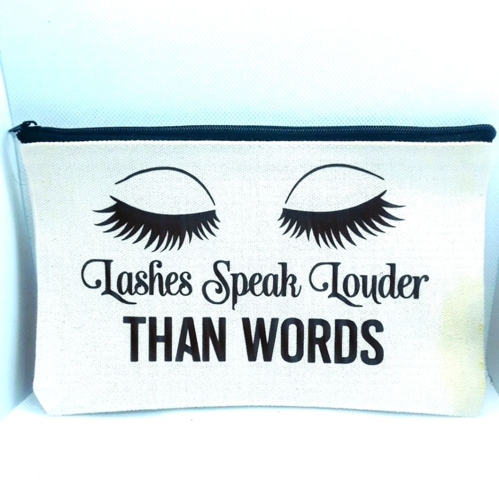 Lashes Speak Louder Than Words Custom Canvas Makeup Bag